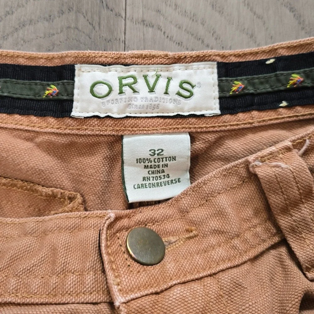 Orvis Canvas Work Pants  Men's 32 Terracotta Tan Cotton Straight Leg RN70534